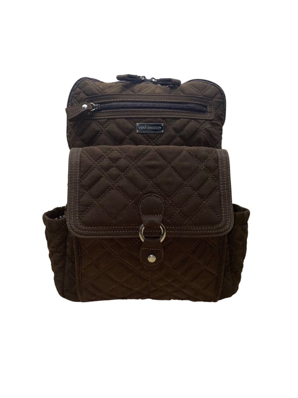 Vera Bradley Women’s Brown Quilted Fabric With Buckle Front Pocket Backpack